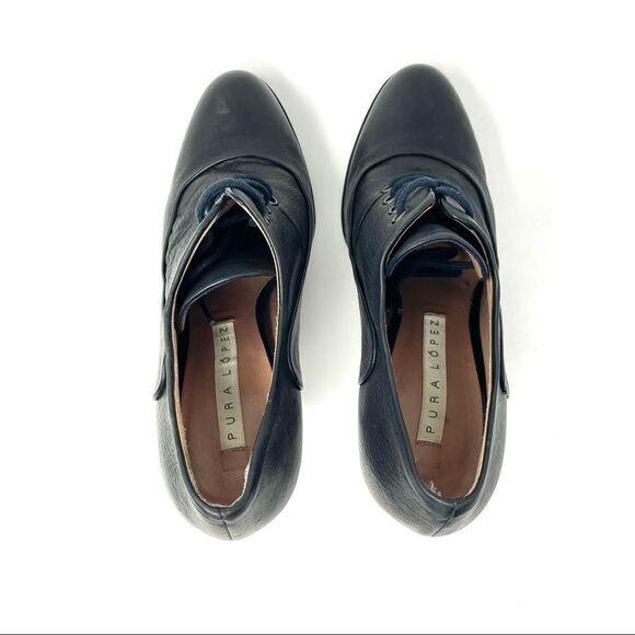 PURA Lopez Black Leather Heeled Oxfords Size 38 Made in Spain (like Chie Mihara) - Picture 6 of 10